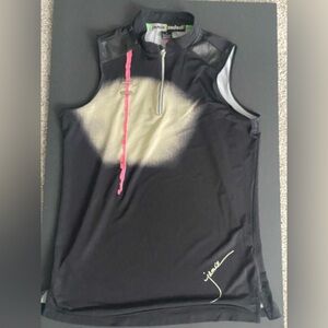 Jamie Sadock Industrious Sleeveless Golf Top Small Black Hot Pink 1/2 Zip